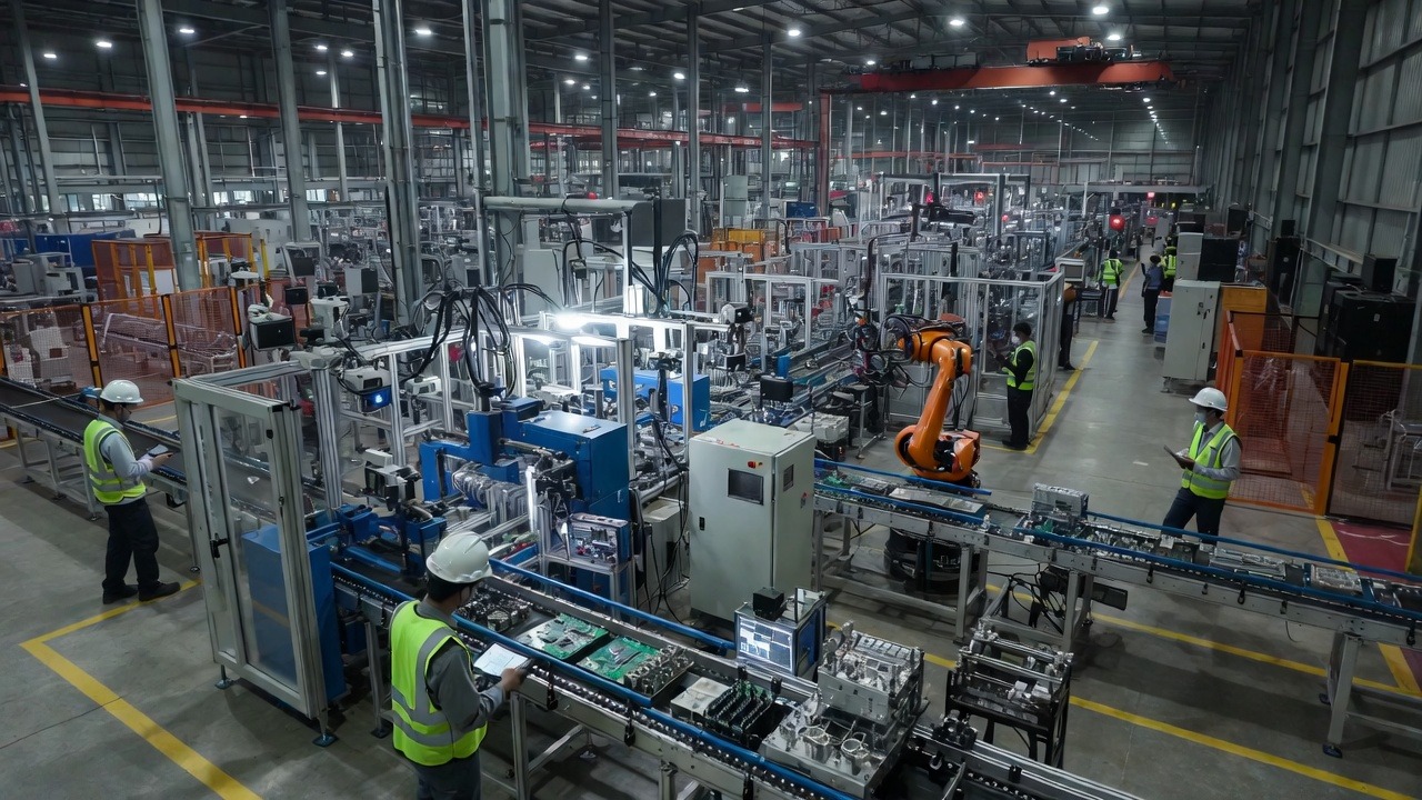 Modern Indonesian factory production line with AI visual inspection station
