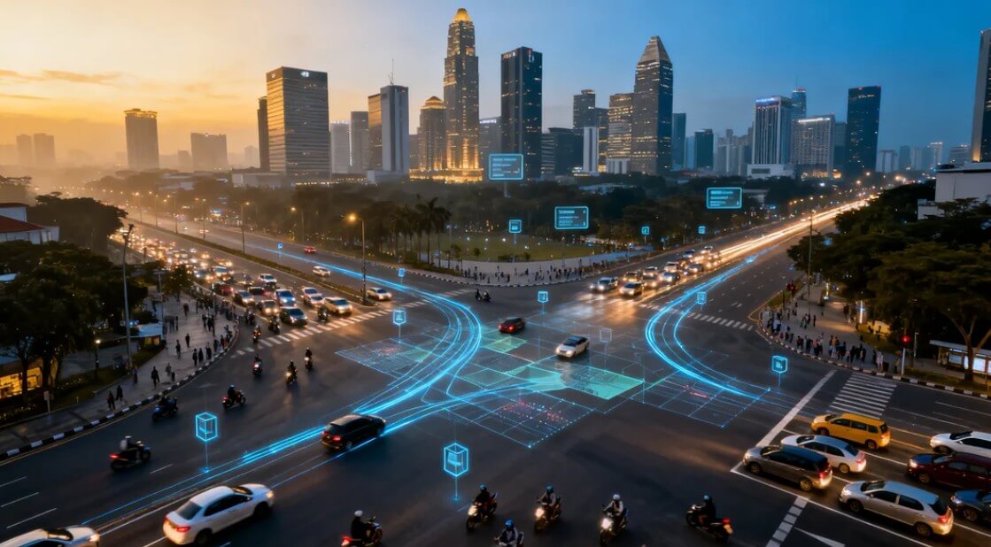 Smart city infrastructure with AI-powered traffic monitoring and urban management systems